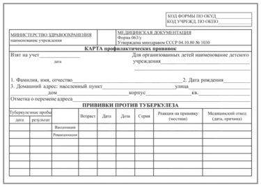 Карта прививок 063у